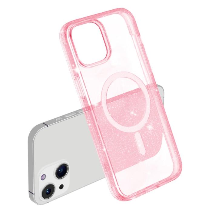 Bild 5,  iPhone 15 Skal MagSafe Hybrid Glitter Rosa - Teknikhallen.se