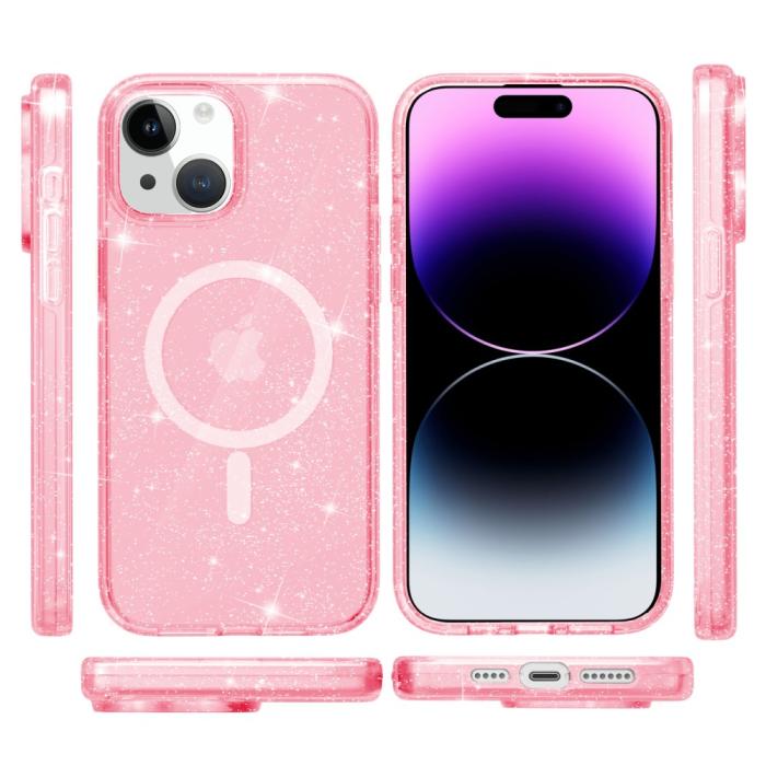 Bild 6,  iPhone 15 Skal MagSafe Hybrid Glitter Rosa - Teknikhallen.se