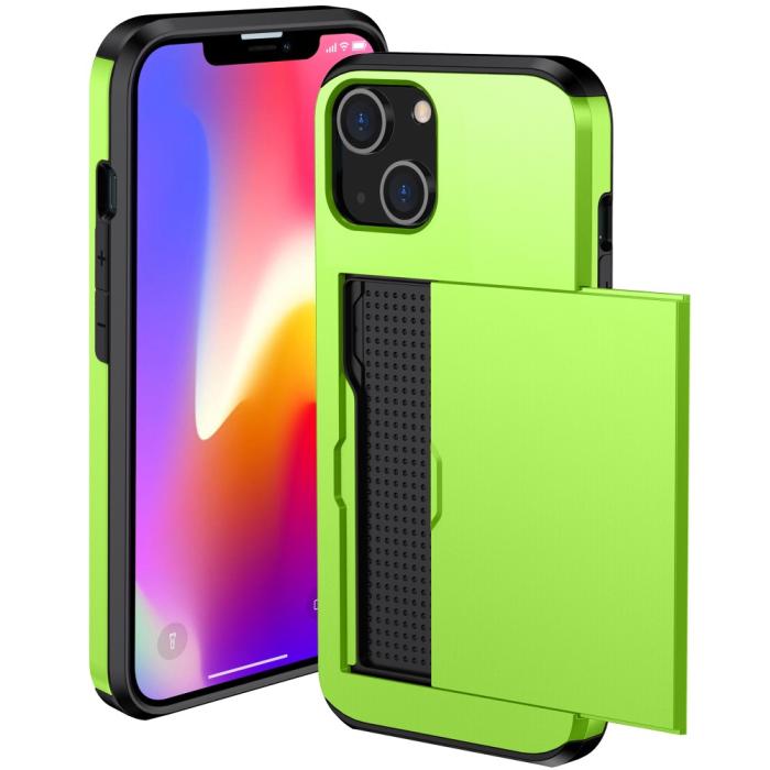 Bild 2,  iPhone 15 Plus Skal Hybrid Med Kortfack Grön - Teknikhallen.se
