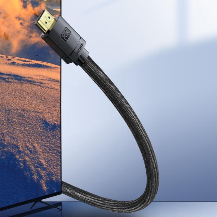 Bild 6, BASEUS Baseus 1.5m 8K HD 60Hz HDMI - HDMI Guldpläterad Nylon Kabel Svart - Teknikhallen.se