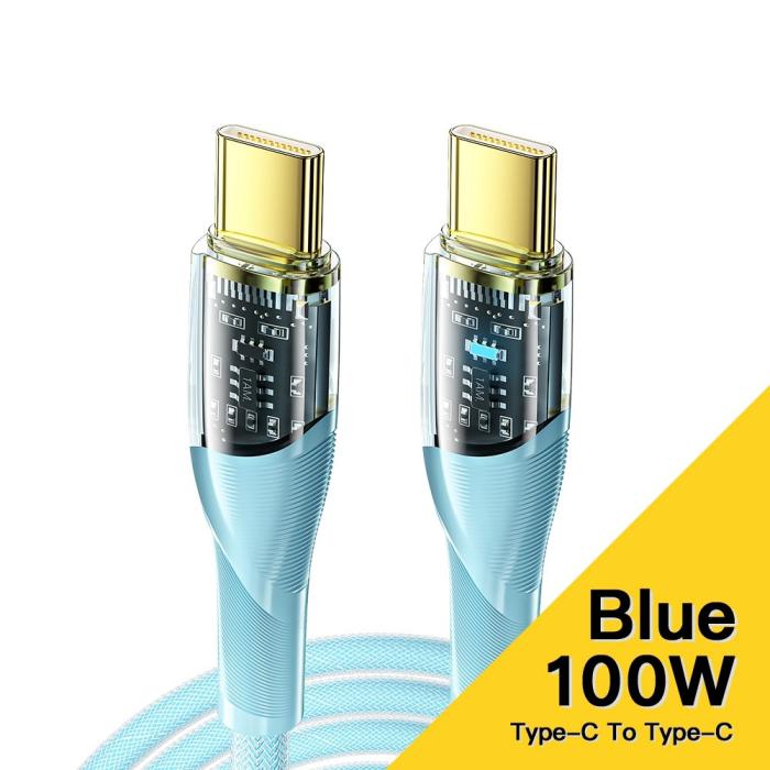 Bild 2, ESSAGER ESSAGER 1m 100W PD USB-C - USB-C Kabel Blå - Teknikhallen.se