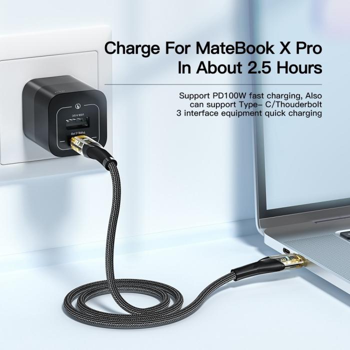Bild 3, ESSAGER ESSAGER 1m 100W PD USB-C - USB-C Kabel Blå - Teknikhallen.se