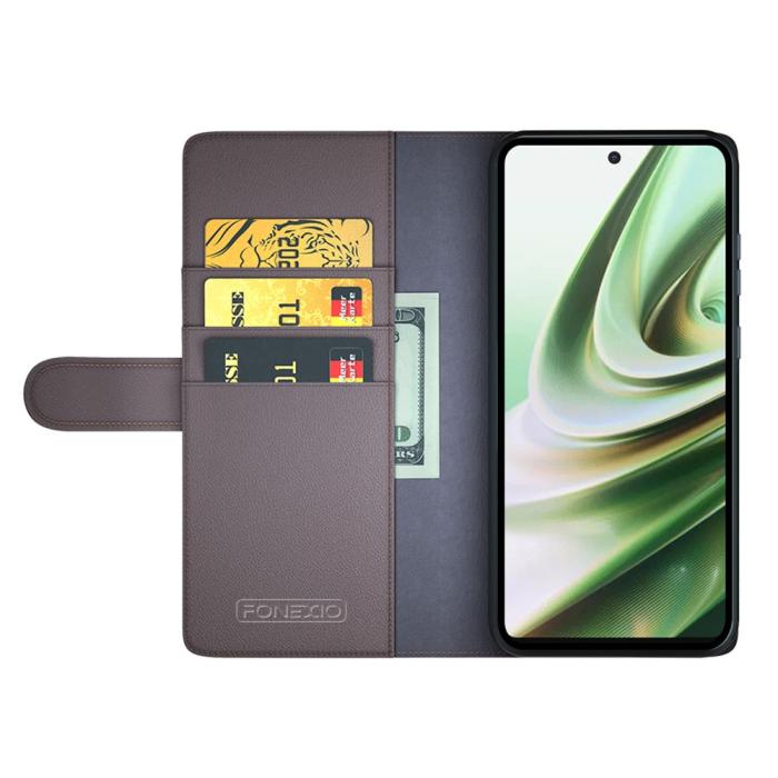 Bild 2,  OnePlus Nord CE 3 Lite 5G Fodral Premium Äkta Läder Brun - Teknikhallen.se