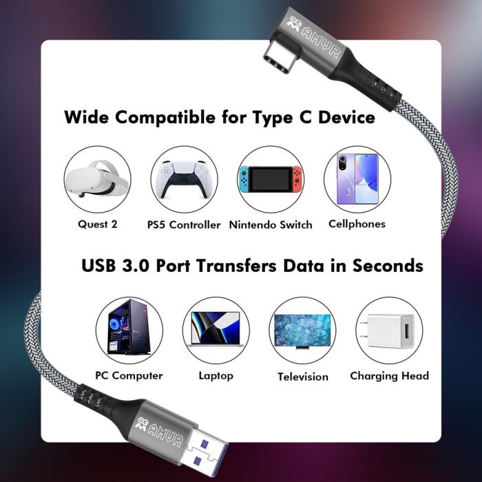 Bild 3, AMVR AMVR 5m 60W Link Kabel till VR Headset USB-C Grå - Teknikhallen.se