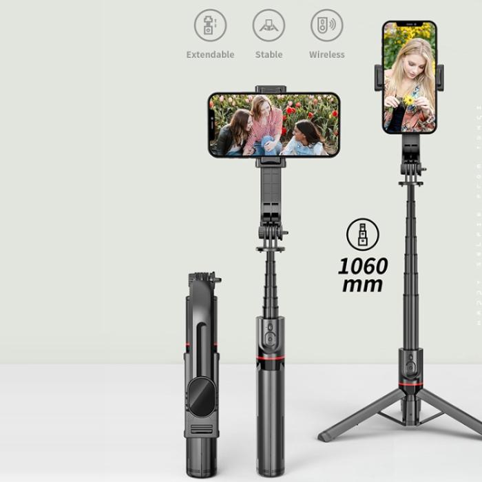 Bild 3,  Selfie Stick Tripod 106 cm Trådlös Bluetooth Svart - Teknikhallen.se