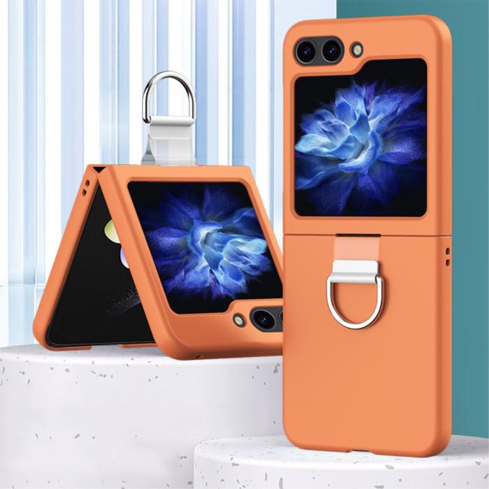 Bild 2,  Galaxy Z Flip 6 / 7 FE Skal Skin Touch Ringhållare Orange - Teknikhallen.se