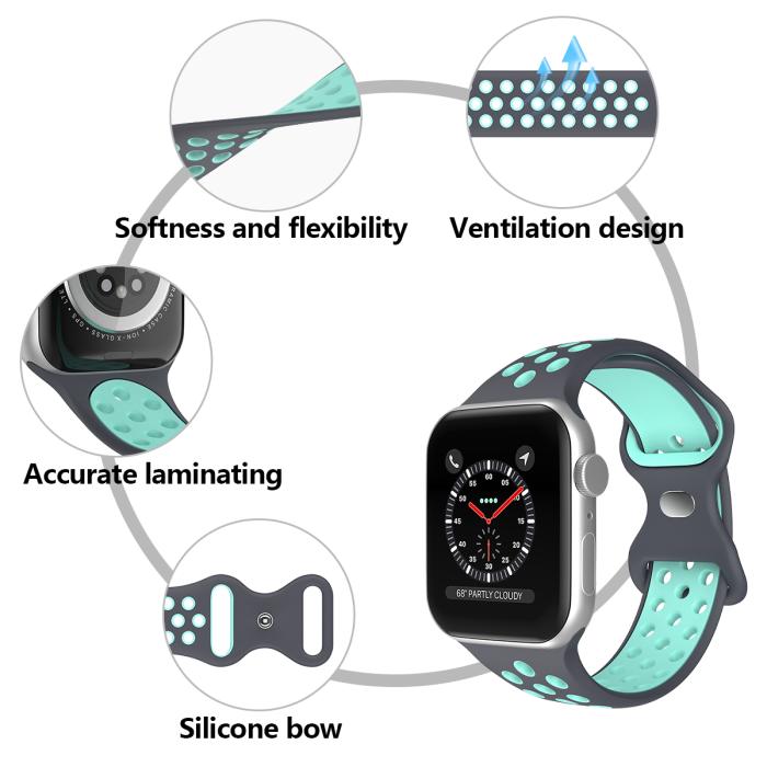 Bild 5, ColorPop Sportarmband Dual-Color Apple Watch 42/41/40/38 mm (S/M) Grå/Teal - Teknikhallen.se