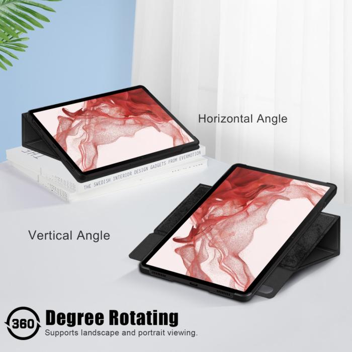 Bild 6,  Galaxy Tab S9 Fodral Läder 360° Rotation Svart - Teknikhallen.se