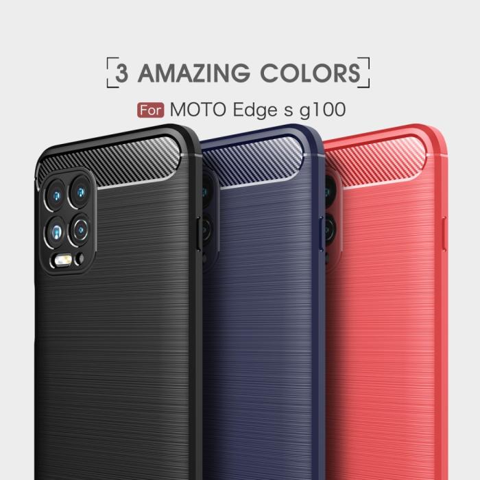 Bild 2,  Motorola Moto G100 Skal Borstad Stål- Och Kolfiber Textur Blå - Teknikhallen.se