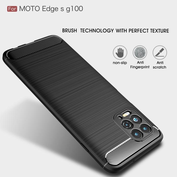 Bild 5,  Motorola Moto G100 Skal Borstad Stål- Och Kolfiber Textur Blå - Teknikhallen.se