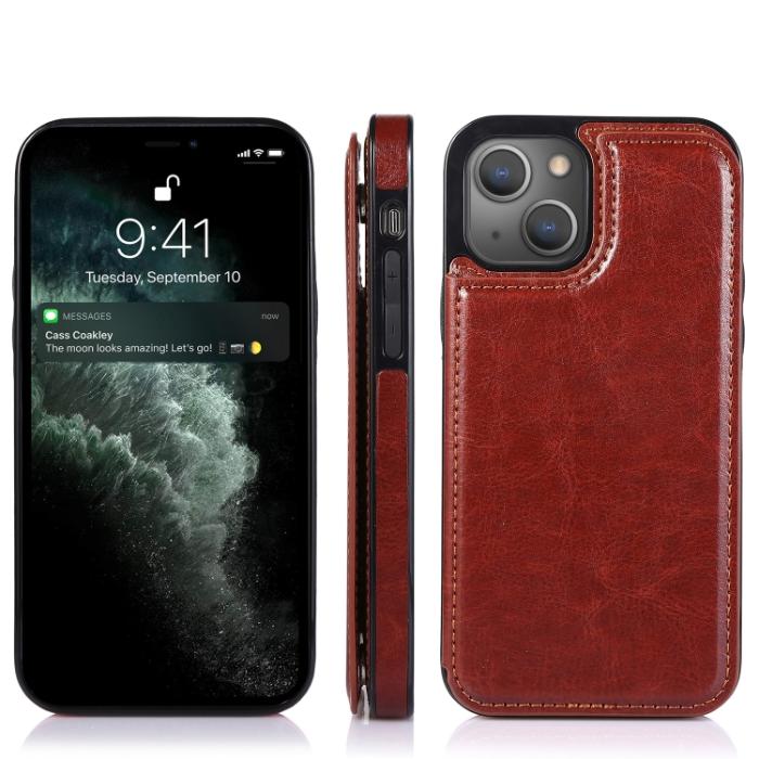 Bild 2,  iPhone 14 Läder Skal Med Kortfack Brun - Teknikhallen.se
