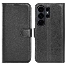  Samsung Galaxy S26 Ultra Fodral Litchi L&auml;der Svart - Teknikhallen.se