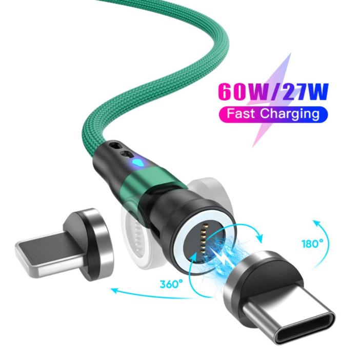 Bild 2, ENKAY ENKAY 1 m 2in1 PD 60W USB-C - Lightning/USB-C 360° Magnetkabel - Teknikhallen.se