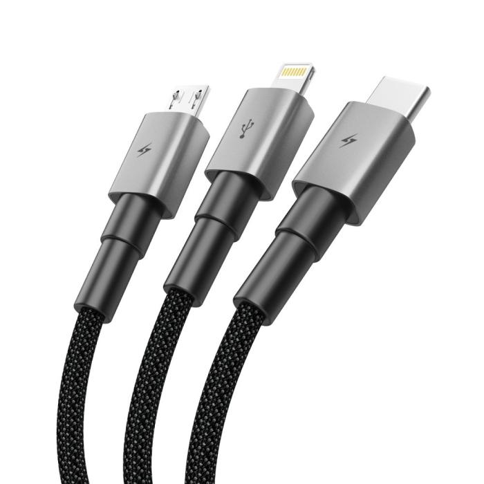 Bild 2, Tech-Protect Tech-Protect 1.2m 3in1 USB-C/Lightning/Micro USB Kabel Iron Grey - Teknikhallen.se