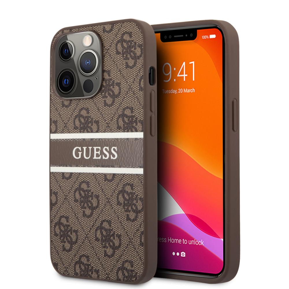 Guess Guess iPhone 13 Pro Skal PU 4G Stripe Brun - Teknikhallen.se