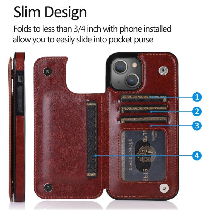 Bild 5,  iPhone 14 Läder Skal Med Kortfack Brun - Teknikhallen.se