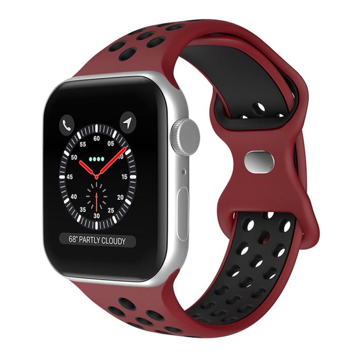 Bild 2, ColorPop Sportarmband Dual-Color Apple Watch 42/41/40/38 mm (S/M) Vinröd/Svart - Teknikhallen.se