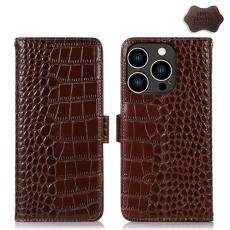  iPhone 15 Pro Fodral L&auml;der Krokodil Textur Brun - Teknikhallen.se