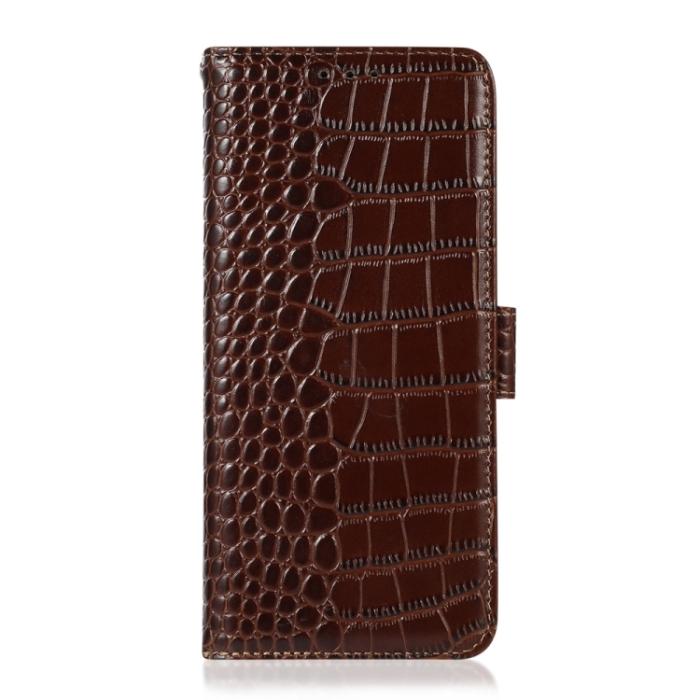 Bild 2,  iPhone 15 Pro Fodral Läder Krokodil Textur Brun - Teknikhallen.se
