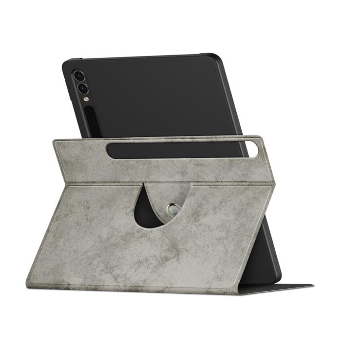 Bild 4,  Galaxy Tab S9 Fodral Läder 360° Rotation Grå - Teknikhallen.se