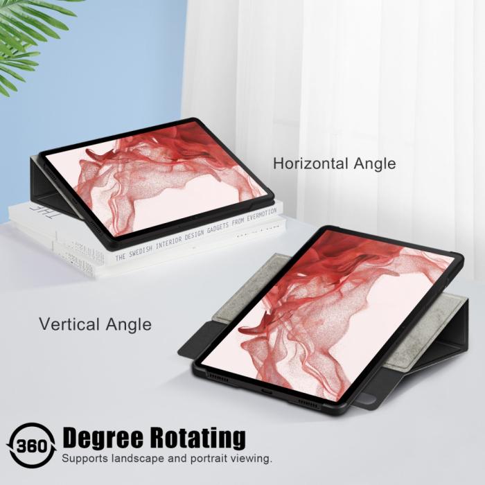 Bild 6,  Galaxy Tab S9 Fodral Läder 360° Rotation Grå - Teknikhallen.se