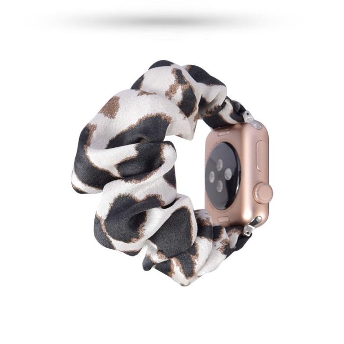 Bild 3,  Scrunchie White Leopard Armband Apple Watch 42/41/40/38 mm - Teknikhallen.se