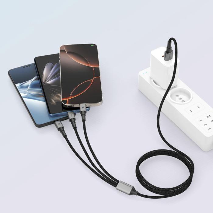 Bild 5, Tech-Protect Tech-Protect 1.2m 3in1 USB-C/Lightning/Micro USB Kabel Iron Grey - Teknikhallen.se
