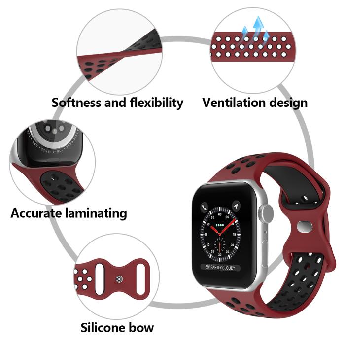 Bild 5, ColorPop Sportarmband Dual-Color Apple Watch 42/41/40/38 mm (S/M) Vinröd/Svart - Teknikhallen.se