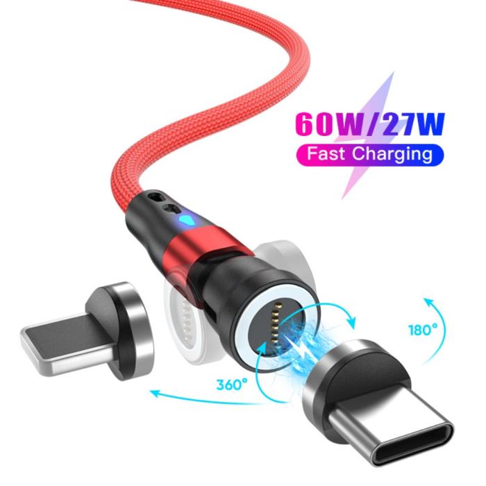 Bild 2, ENKAY ENKAY 1 m 2in1 PD 60W USB-C - Lightning/USB-C 360° Magnetkabel - Teknikhallen.se