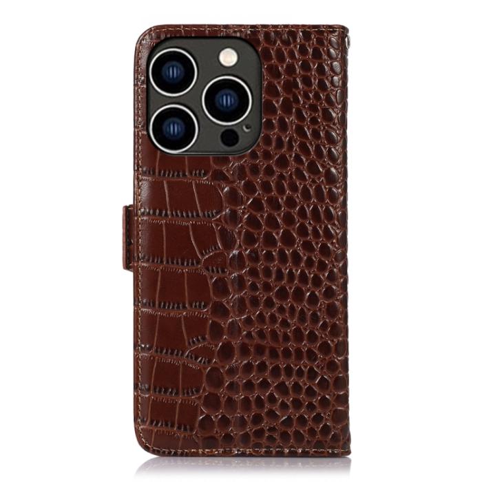 Bild 3,  iPhone 15 Pro Fodral Läder Krokodil Textur Brun - Teknikhallen.se
