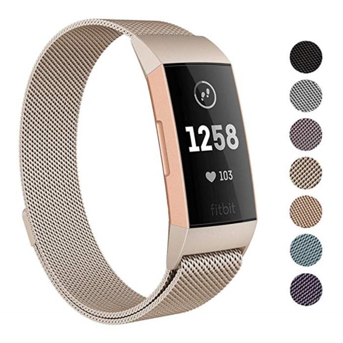 Bild 3,  Milanese Loop Metall Armband Fitbit Charge 4/3 Champagne Guld - Teknikhallen.se