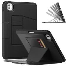  iPad Pro 11 2025/2024 Fodral L&auml;der Kickstand Korth&aring;llare Svart - Teknikhallen.se