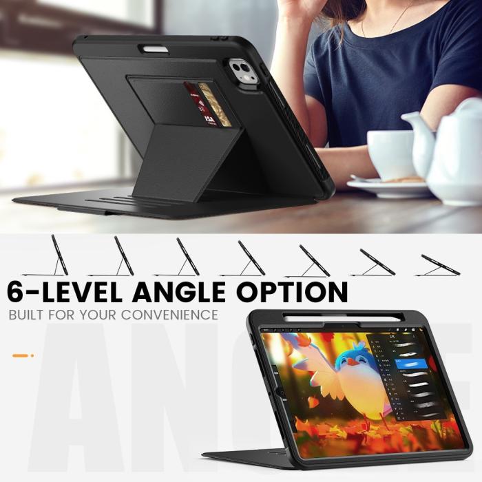 Bild 3,  iPad Pro 11 2025/2024 Fodral Läder Kickstand Korthållare Svart - Teknikhallen.se