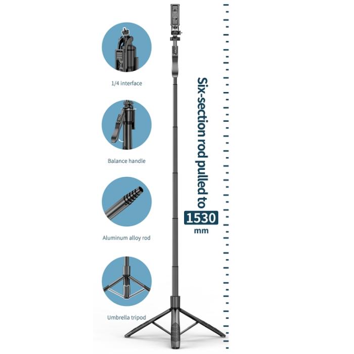 Bild 4,  Selfie Stick Tripod 153 cm Bluetooth Svart - Teknikhallen.se
