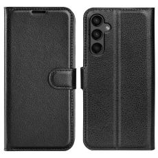  Samsung Galaxy A15 5G Fodral Litchi L&auml;der Svart - Teknikhallen.se