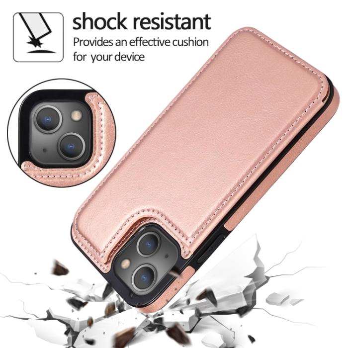 Bild 4,  iPhone 14 Läder Skal Med Kortfack Roséguld - Teknikhallen.se