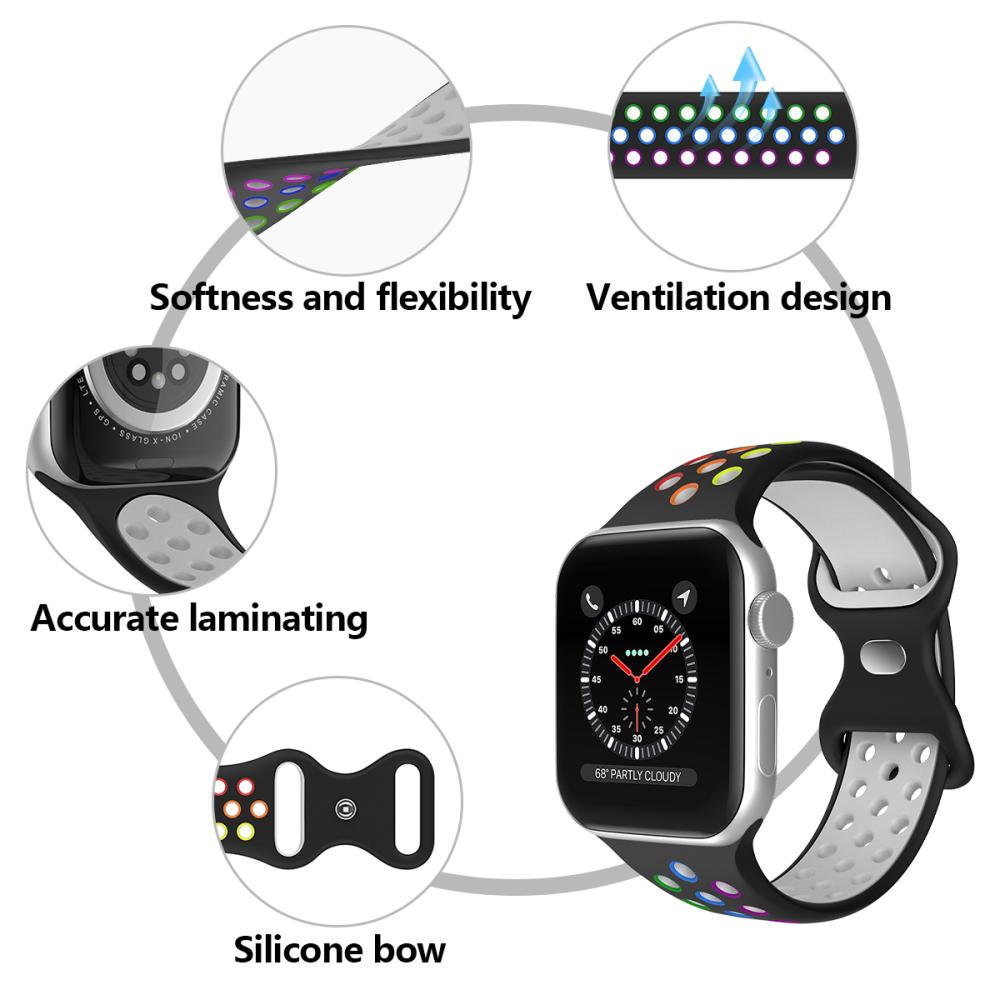 ColorPop Sportarmband Dual-Color Apple Watch 41/40/38 mm (S/M) Svart/Rainbow - Teknikhallen.se