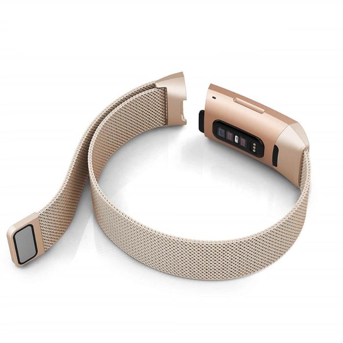 Bild 5,  Milanese Loop Metall Armband Fitbit Charge 4/3 Champagne Guld - Teknikhallen.se