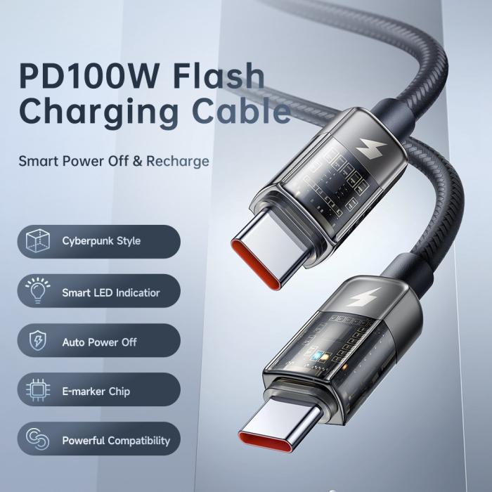 Bild 2, MCDODO Mcdodo 1.8m 100W USB-C - USB-C Auto Off Kabel Svart - Teknikhallen.se