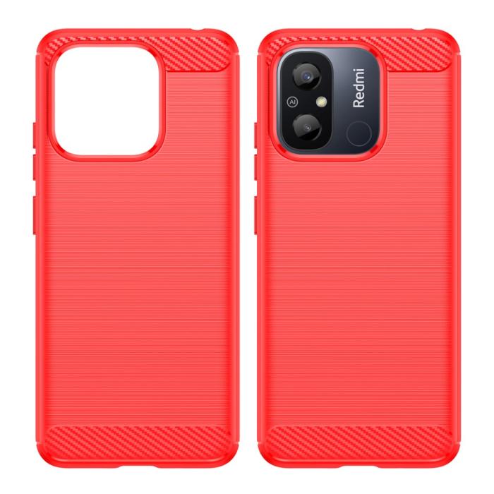 Bild 2,  Xiaomi Redmi 12C 4G Skal Kolfiber Textur Röd - Teknikhallen.se