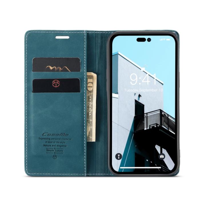 Bild 4, CASEME CASEME iPhone 14 Pro Fodral Retro Flip Blå - Teknikhallen.se