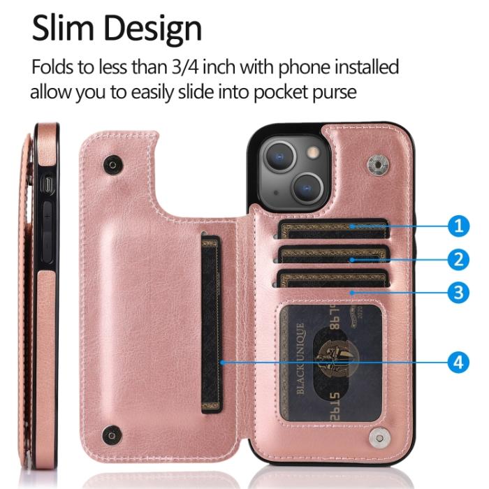 Bild 5,  iPhone 14 Läder Skal Med Kortfack Roséguld - Teknikhallen.se
