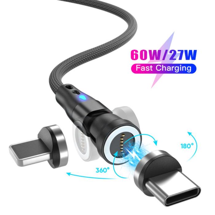 Bild 2, ENKAY ENKAY 1 m 2in1 PD 60W USB-C - Lightning/USB-C 360° Magnetkabel - Teknikhallen.se