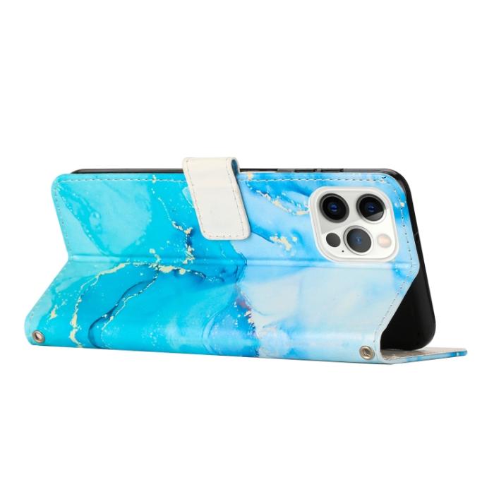 Bild 3,  iPhone 15 Pro Fodral Marmor Läder Blå/Grön - Teknikhallen.se