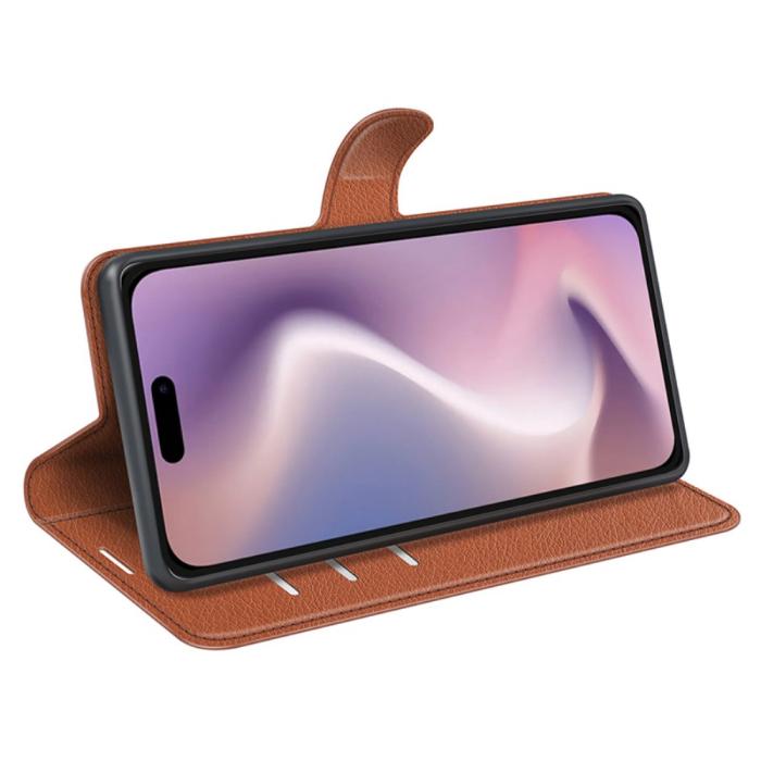 Bild 3,  iPhone 16 Fodral Litchi Textur Läder Brun - Teknikhallen.se