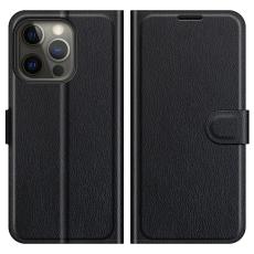  iPhone 13 Pro Fodral Litchi L&auml;der Svart - Teknikhallen.se