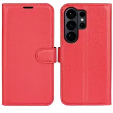  Samsung Galaxy S26 Ultra Fodral Litchi L&auml;der R&ouml;d - Teknikhallen.se