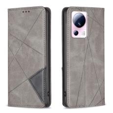  Xiaomi 13 Lite 5G Fodral Geometriskt Flip L&auml;der Gr&aring; - Teknikhallen.se