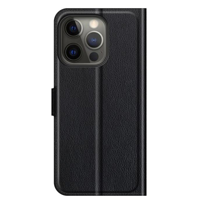 Bild 6,  iPhone 13 Pro Fodral Litchi Läder Svart - Teknikhallen.se