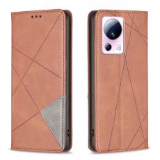  Xiaomi 13 Lite 5G Fodral Geometriskt Flip L&auml;der Brun - Teknikhallen.se